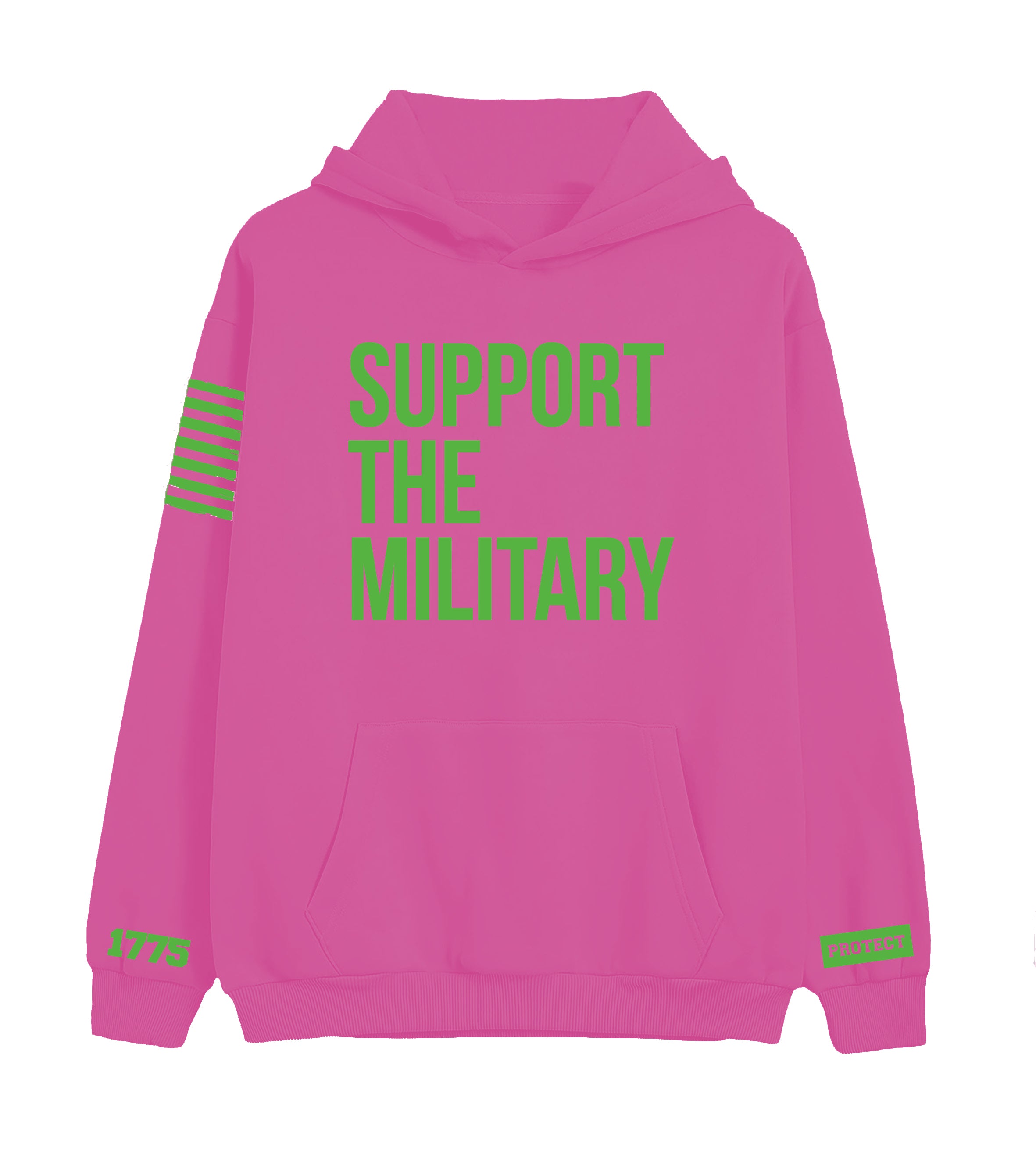 Hoodie Pink Green Support The Military